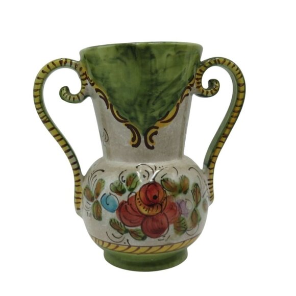 DERUTA Italian Ceramic VASE with Floral Design and Dual Handles - Damaged - Picture 1 of 12